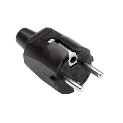 Fiche secteur mâle droite 2P+T 10/16A 230V en plastique noir éco