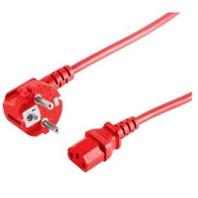 Cordon rouge 3x0.75mm² 220V-10A-2P+T mâle coudé vers C13 fem 1.80m