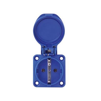 Embase femelle socle 10/16A Schuko avec couvercle bleu