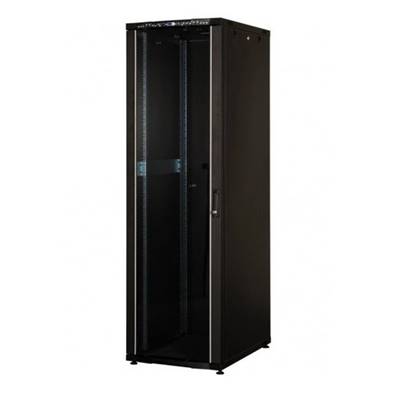 Baie 19'' 16U 600x600 noire porte AV verre/ AR pleine 33kg