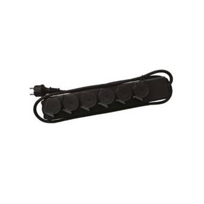 Bloc multiprise noir 6PC 2P+T étanche IP44 cordon 3x1.5mm² 1.50m