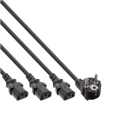 Cordon secteur HO5VVF en Y CEE7/7 coudé / 2x IEC C13 noir 1.8m