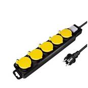 Multiprise 5PC noire capot jaune IP44 + inter cordon 3G1.5 mm² 1.5m