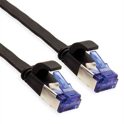 Cordon RJ45 plat Cat 6A F/FTP snagless noir manchon court - 5 m