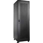 Baie 19'' 12U 600x600 noire porte AV verre/ AR pleine 