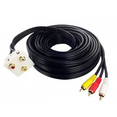 Plastron 45x45 audio-vidéo 3 RCA F / cordon M 10m